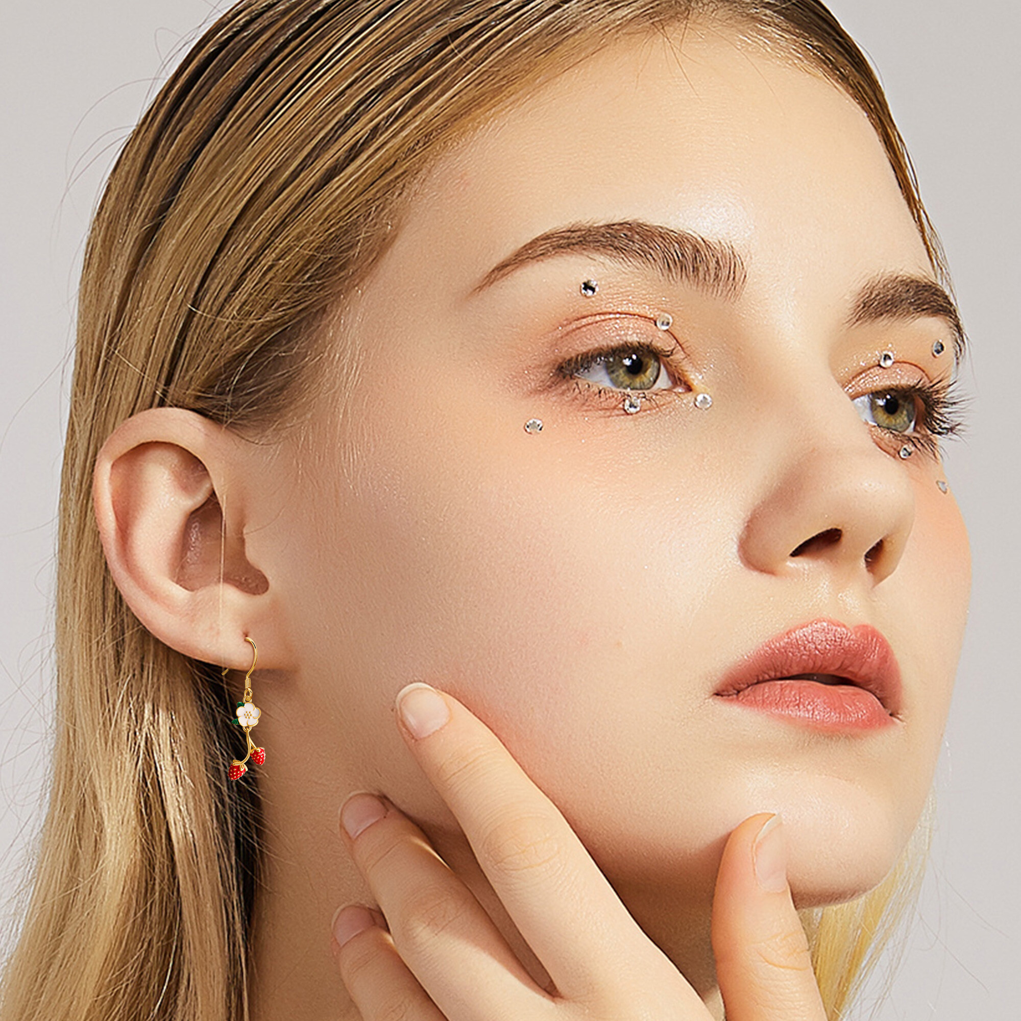 S925 Sterling Silver Plated 18K Golden Strawberry Earrings, Gift